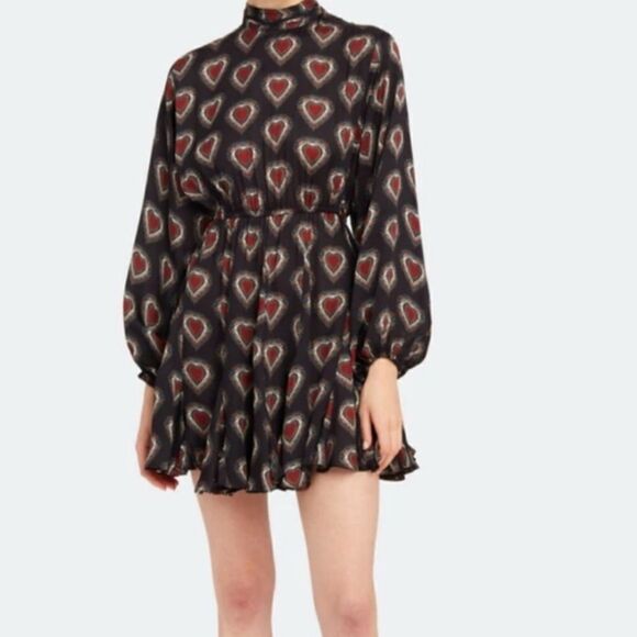 Rhode Caroline Mini Dress Heart Print Mock Neck Size XSmall - Picture 11 of 12